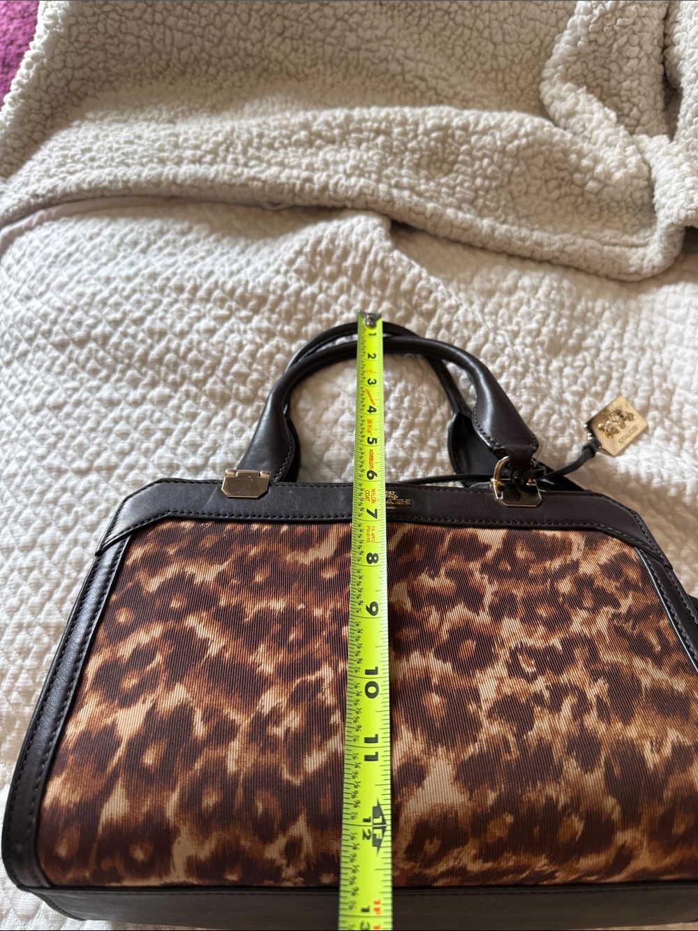 Coach Leopard-Print Satchel in Brown and Black with Gold Hardware OG dust bag - Picture 8 of 11